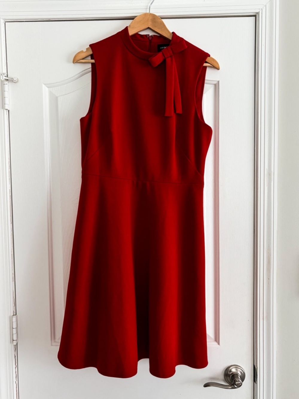 Liz Claiborne Red Sleeveless Bow Mock Neck Fit & Flare Dress - Size 10 - Picture 7 of 7